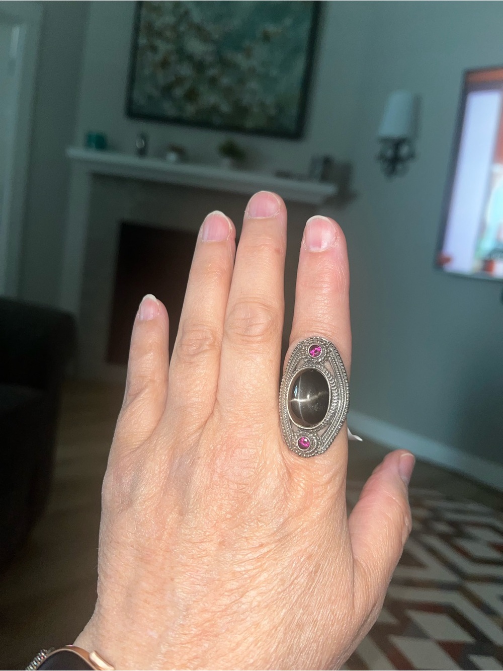 New Black Onyx Sterling Silver Ring Size 9.5